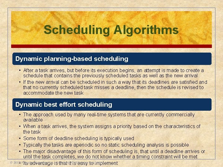 Scheduling Algorithms Dynamic planning-based scheduling • After a task arrives, but before its execution