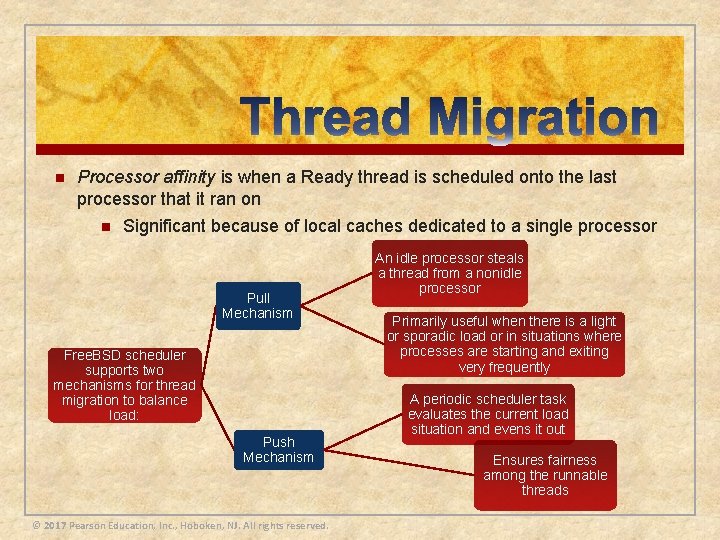 n Processor affinity is when a Ready thread is scheduled onto the last processor