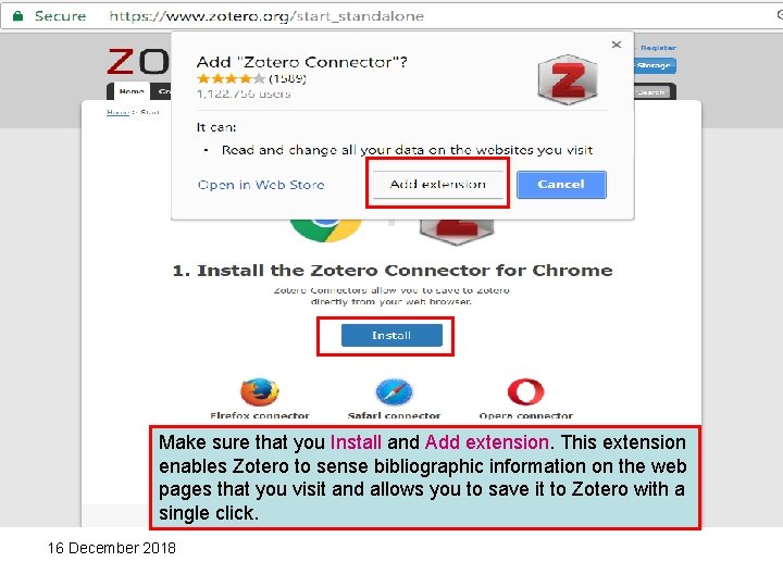 Make sure that you Install and Add extension. This extension enables Zotero to sense