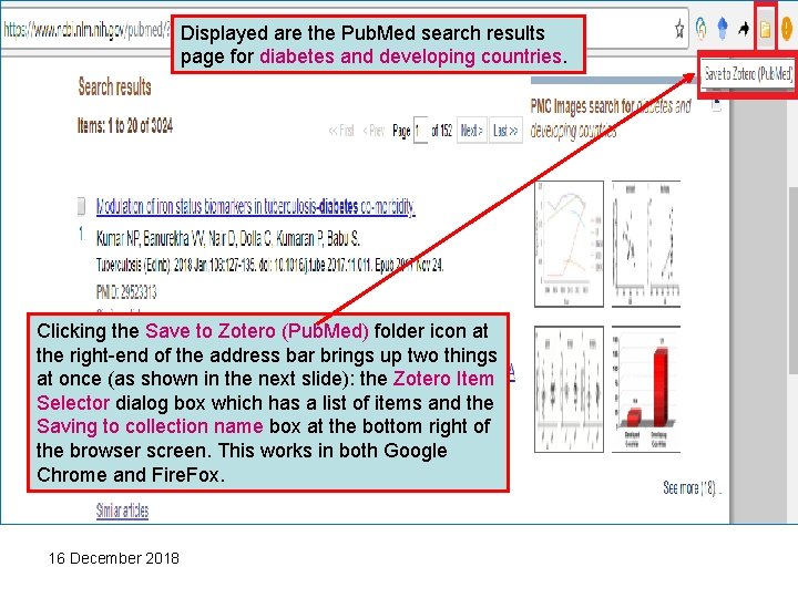 Displayed are the Pub. Med search results page for diabetes and developing countries. Clicking