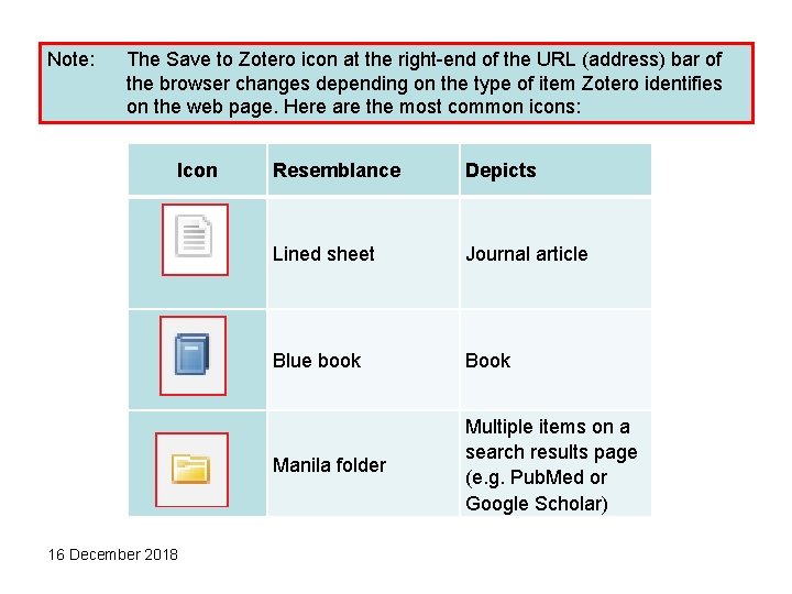 Note: The Save to Zotero icon at the right-end of the URL (address) bar