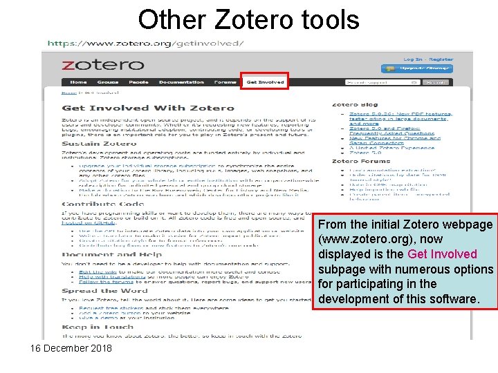 Other Zotero tools From the initial Zotero webpage (www. zotero. org), now displayed is