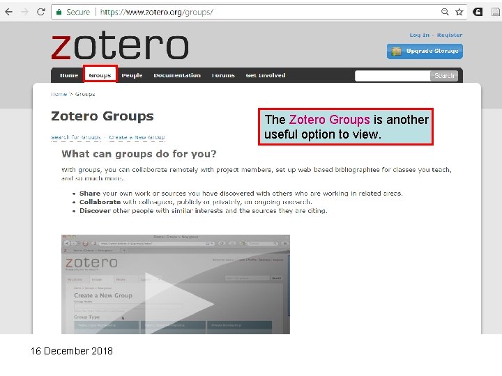 The Zotero Groups is another useful option to view. 16 December 2018 