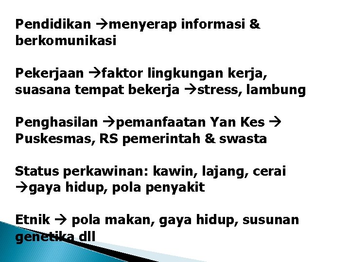 Pendidikan menyerap informasi & berkomunikasi Pekerjaan faktor lingkungan kerja, suasana tempat bekerja stress, lambung Pendidikan menyerap informasi & berkomunikasi Pekerjaan faktor lingkungan kerja, suasana tempat bekerja stress, lambung