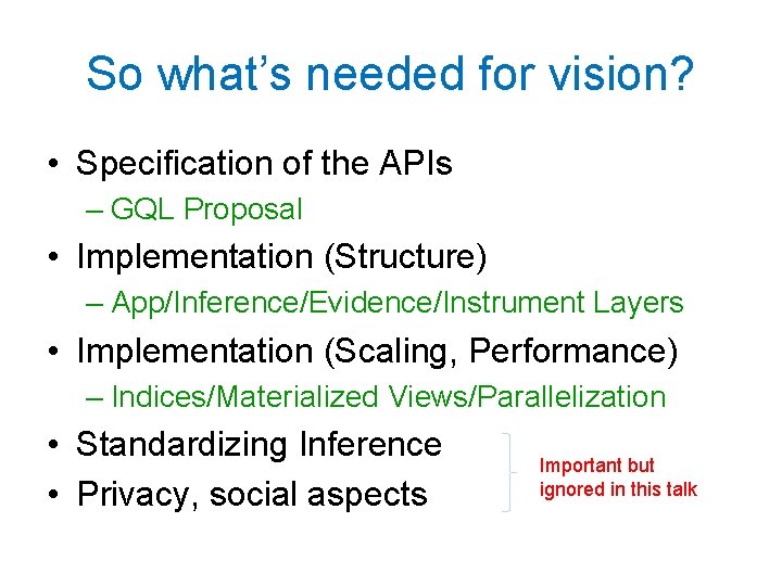 So what’s needed for vision? • Specification of the APIs – GQL Proposal •