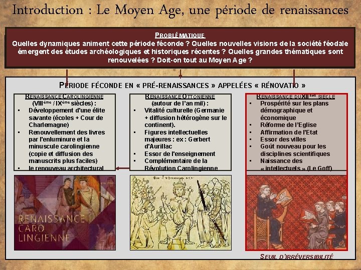 Introduction : Le Moyen Age, une période de renaissances PROBLÉMATIQUE Pascal Brioist à propos