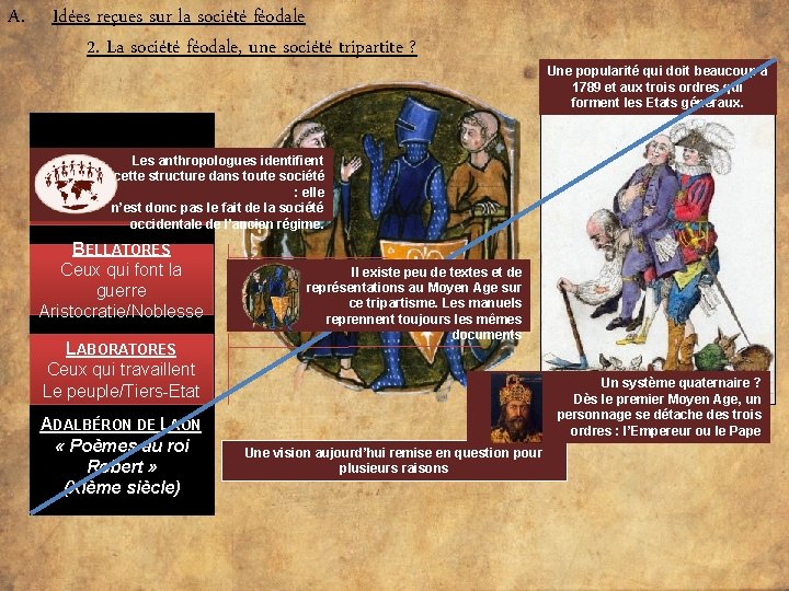 A. Idées reçues sur la société féodale 2. La société féodale, une société tripartite