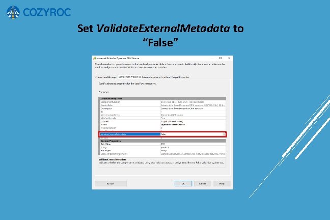 Set Validate. External. Metadata to “False” 