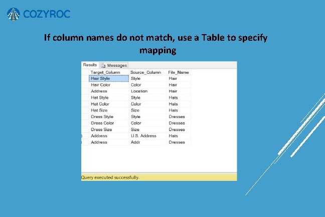 If column names do not match, use a Table to specify mapping 