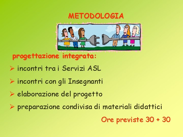 METODOLOGIA progettazione integrata: Ø incontri tra i Servizi ASL Ø incontri con gli Insegnanti METODOLOGIA progettazione integrata: Ø incontri tra i Servizi ASL Ø incontri con gli Insegnanti
