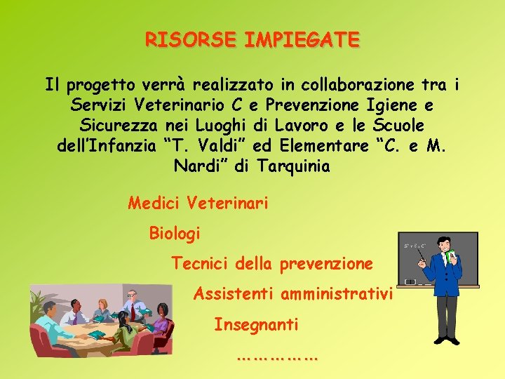 RISORSE IMPIEGATE Il progetto verrà realizzato in collaborazione tra i Servizi Veterinario C e RISORSE IMPIEGATE Il progetto verrà realizzato in collaborazione tra i Servizi Veterinario C e