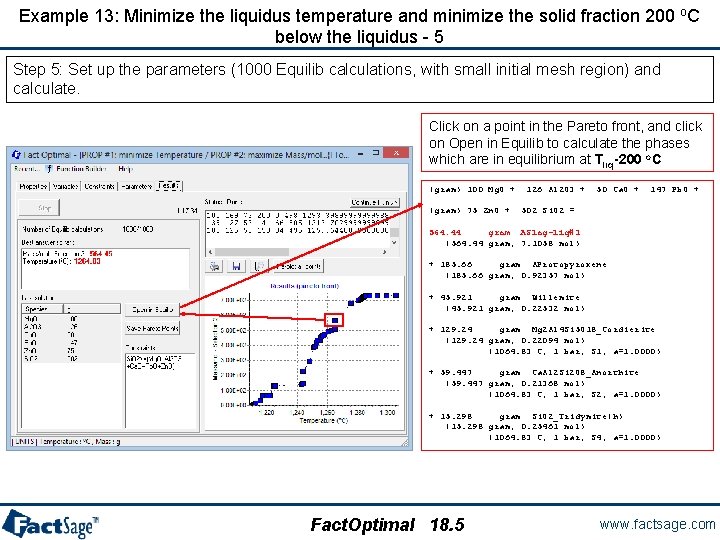 Example 13: Minimize the liquidus temperature and minimize the solid fraction 200 o. C