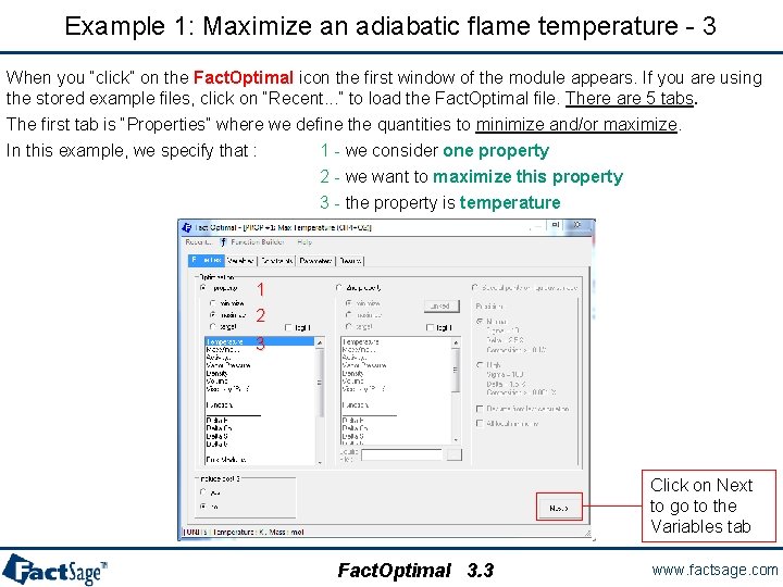 Example 1: Maximize an adiabatic flame temperature - 3 When you “click” on the