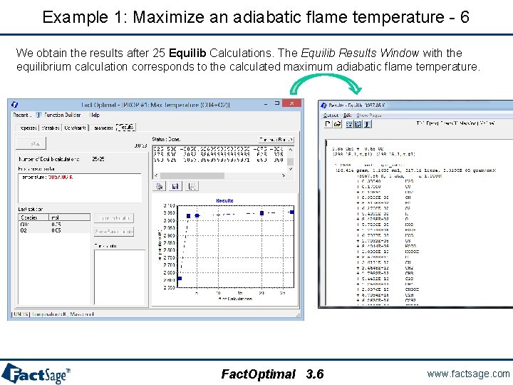 Example 1: Maximize an adiabatic flame temperature - 6 We obtain the results after