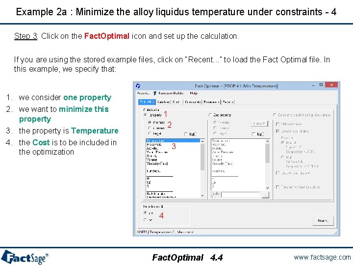 Example 2 a : Minimize the alloy liquidus temperature under constraints - 4 Step