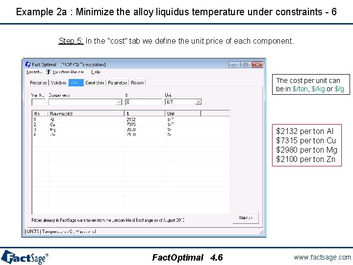 Example 2 a : Minimize the alloy liquidus temperature under constraints - 6 Step