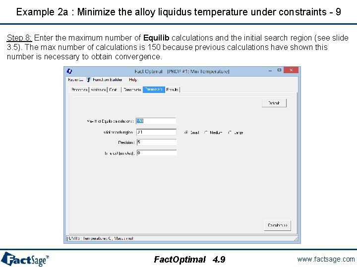 Example 2 a : Minimize the alloy liquidus temperature under constraints - 9 Step