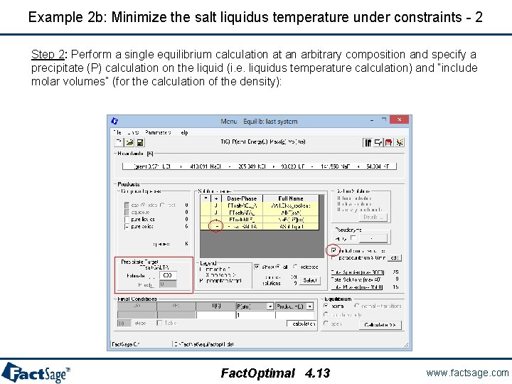 Example 2 b: Minimize the salt liquidus temperature under constraints - 2 Step 2: