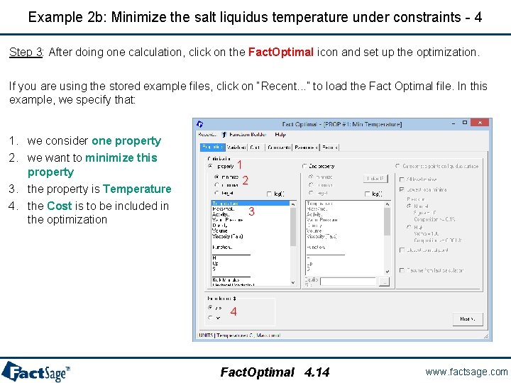 Example 2 b: Minimize the salt liquidus temperature under constraints - 4 Step 3: