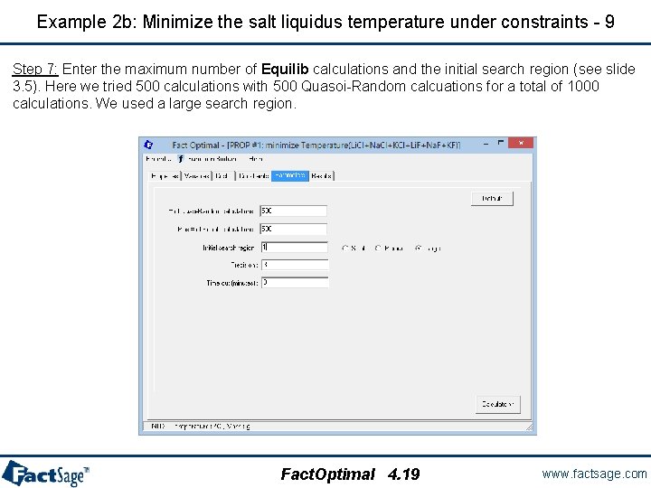 Example 2 b: Minimize the salt liquidus temperature under constraints - 9 Step 7: