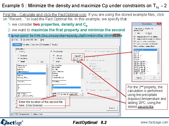 Example 5 : Minimize the density and maximize Cp under constraints on Tliq -