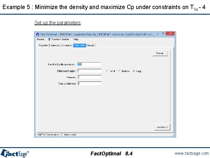 Example 5 : Minimize the density and maximize Cp under constraints on Tliq -