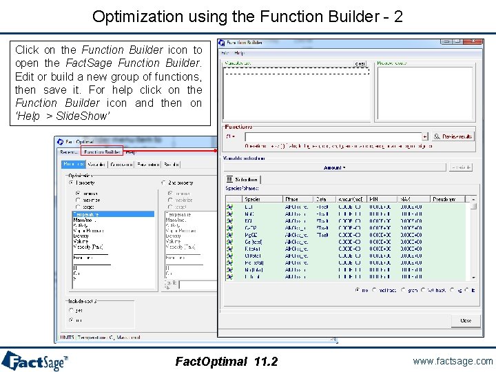 Optimization using the Function Builder - 2 Click on the Function Builder icon to