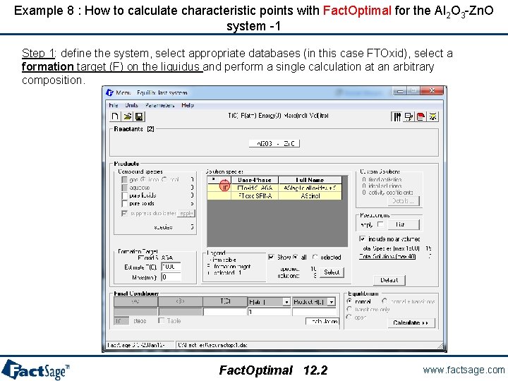 Example 8 : How to calculate characteristic points with Fact. Optimal for the Al