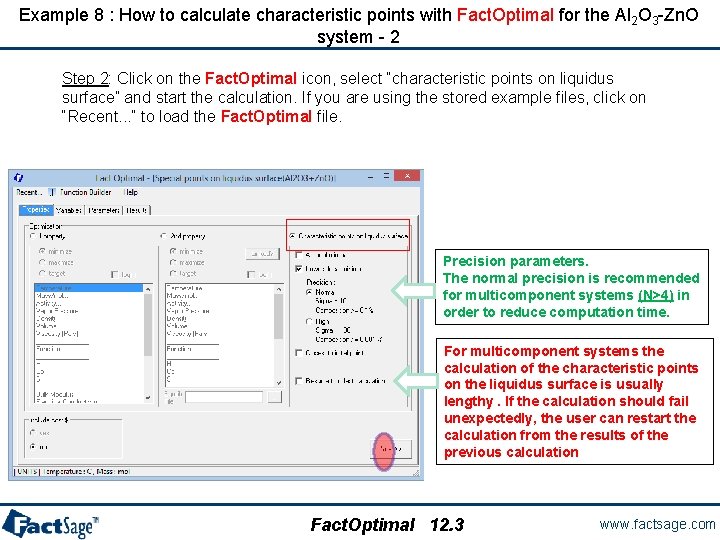 Example 8 : How to calculate characteristic points with Fact. Optimal for the Al