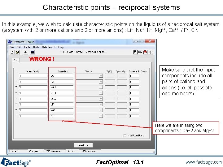 Characteristic points – reciprocal systems In this example, we wish to calculate characteristic points