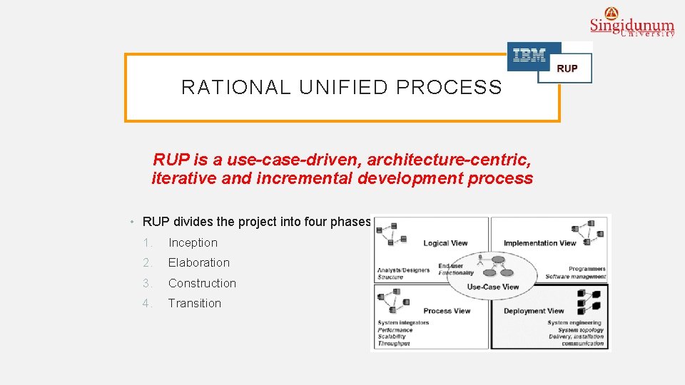 RATIONAL UNIFIED PROCESS RUP is a use-case-driven, architecture-centric, iterative and incremental development process •