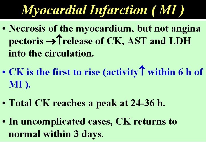 Myocardial Infarction ( MI ) • Necrosis of the myocardium, but not angina pectoris