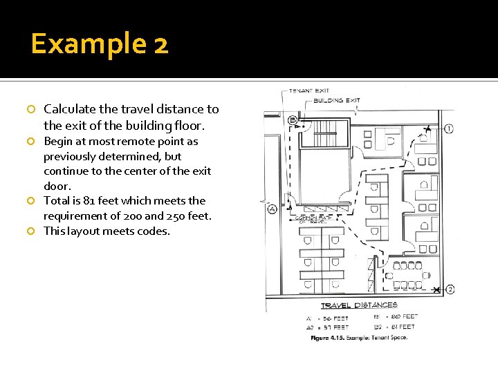 Example 2 Calculate the travel distance to the exit of the building floor. Begin