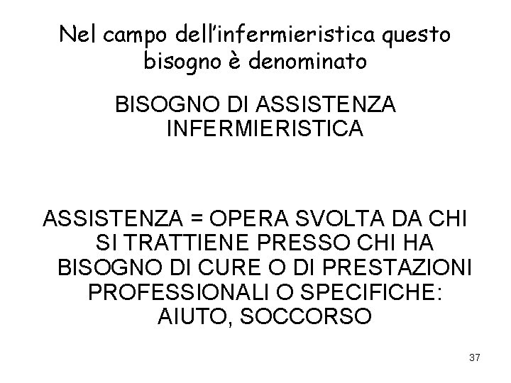 Nel campo dell’infermieristica questo bisogno è denominato BISOGNO DI ASSISTENZA INFERMIERISTICA ASSISTENZA = OPERA Nel campo dell’infermieristica questo bisogno è denominato BISOGNO DI ASSISTENZA INFERMIERISTICA ASSISTENZA = OPERA