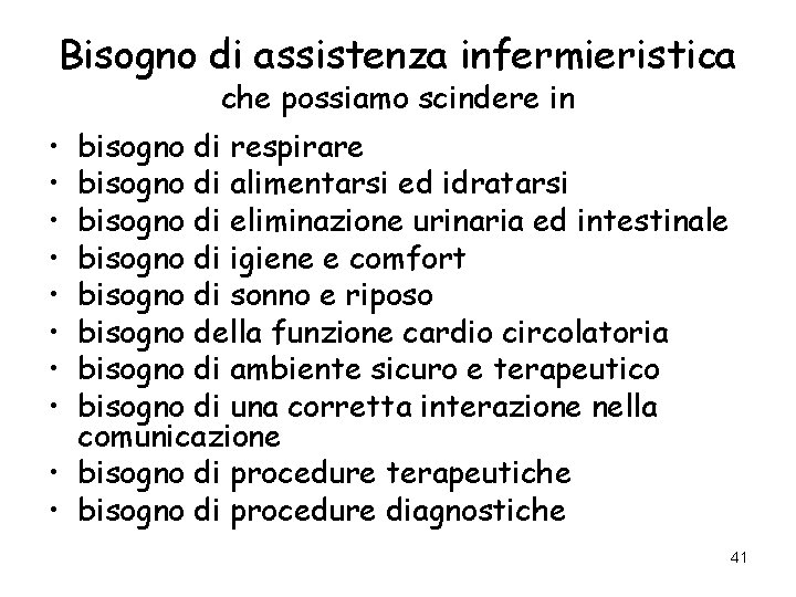 Bisogno di assistenza infermieristica che possiamo scindere in • • bisogno di respirare bisogno Bisogno di assistenza infermieristica che possiamo scindere in • • bisogno di respirare bisogno