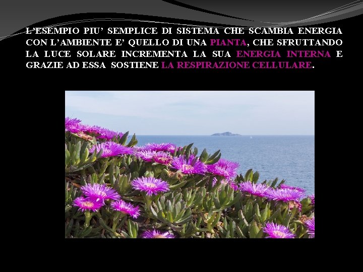 L’ESEMPIO PIU’ SEMPLICE DI SISTEMA CHE SCAMBIA ENERGIA CON L’AMBIENTE E’ QUELLO DI UNA