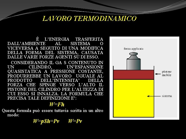 LAVORO TERMODINAMICO È L’ENERGIA TRASFERITA DALL’AMBIENTE AL SISTEMA O VICEVERSA A SEGUITO DI UNA