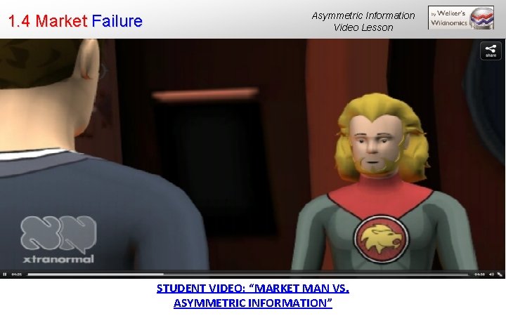 1. 4 Market Failure Asymmetric Information Video Lesson STUDENT VIDEO: “MARKET MAN VS. ASYMMETRIC