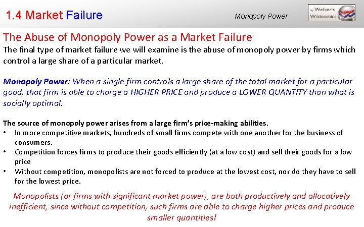 1. 4 Market Failure Monopoly Power The Abuse of Monopoly Power as a Market