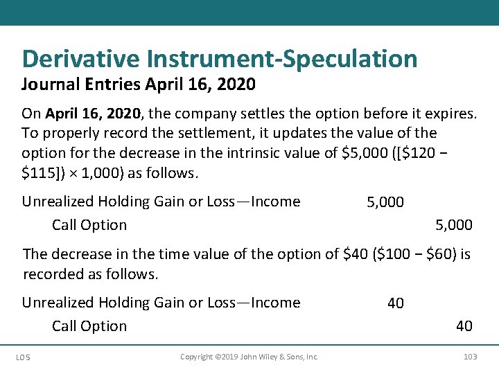 Derivative Instrument-Speculation Journal Entries April 16, 2020 On April 16, 2020, the company settles