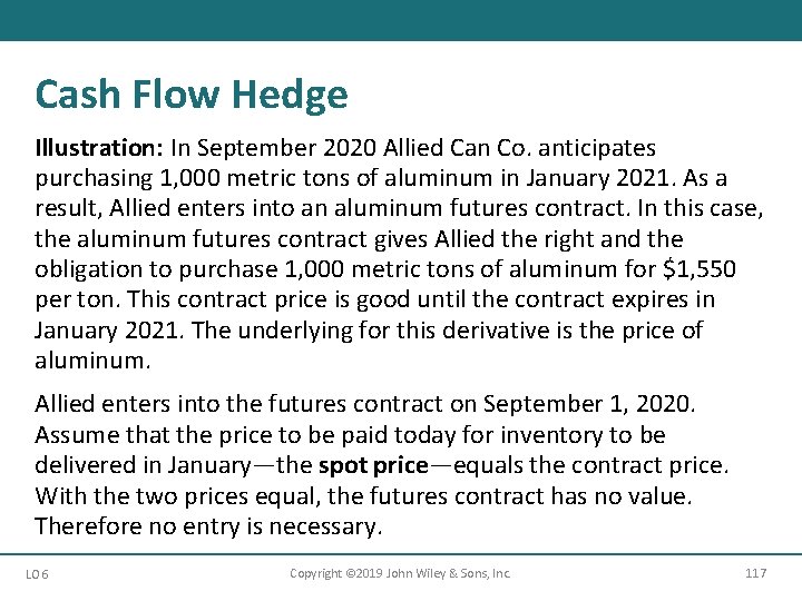 Cash Flow Hedge Illustration: In September 2020 Allied Can Co. anticipates purchasing 1, 000
