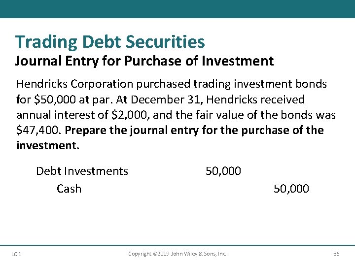 Trading Debt Securities Journal Entry for Purchase of Investment Hendricks Corporation purchased trading investment