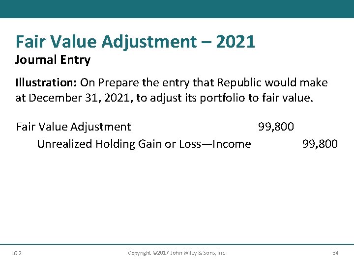 Fair Value Adjustment – 2021 Journal Entry Illustration: On Prepare the entry that Republic