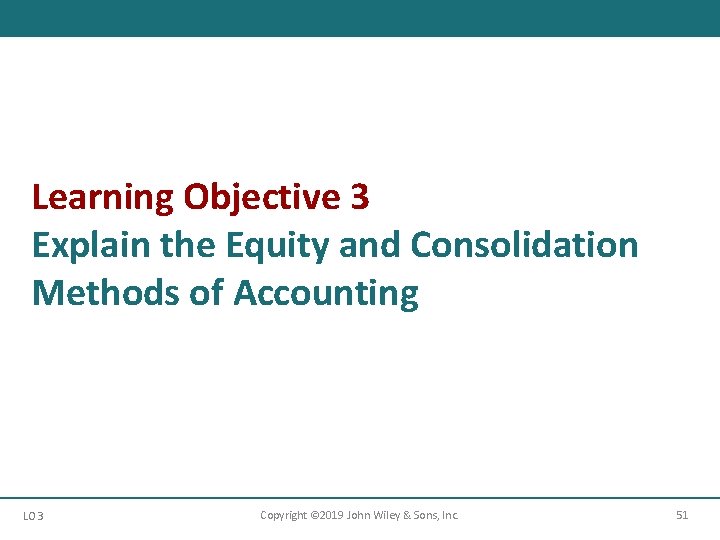Learning Objective 3 Explain the Equity and Consolidation Methods of Accounting LO 3 Copyright