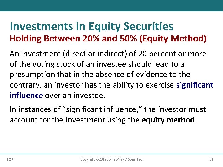 Investments in Equity Securities Holding Between 20% and 50% (Equity Method) An investment (direct