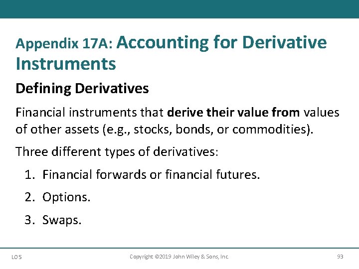 Appendix 17 A: Accounting for Derivative Instruments Defining Derivatives Financial instruments that derive their