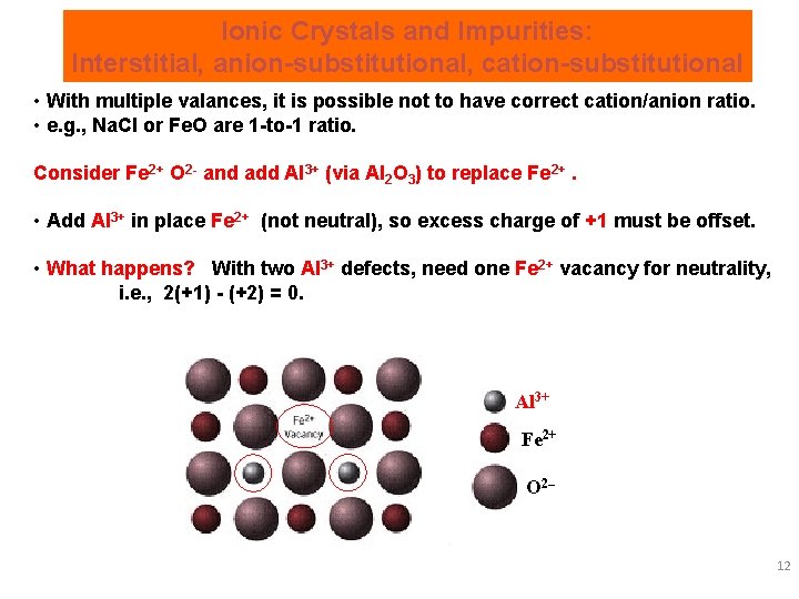 Ionic Crystals and Impurities: Interstitial, anion-substitutional, cation-substitutional • With multiple valances, it is possible