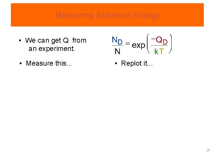 Measuring Activation Energy • We can get Q from an experiment. • Measure this.