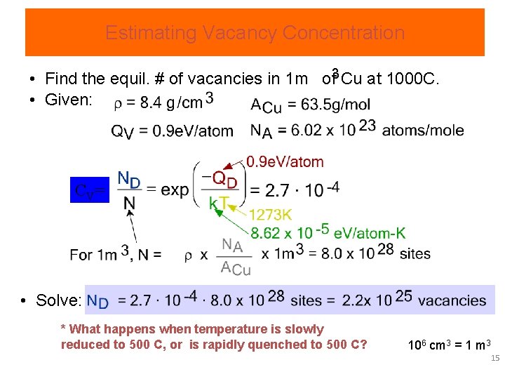 Estimating Vacancy Concentration • Find the equil. # of vacancies in 1 m of