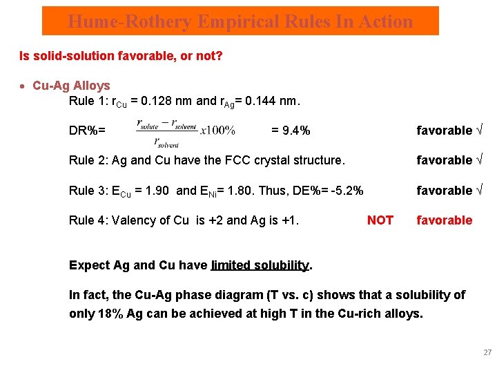 Hume-Rothery Empirical Rules In Action Is solid-solution favorable, or not? · Cu-Ag Alloys Rule